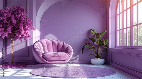 A retro-style room bathed in soft lilac light, with vintage furniture and decor adding to the nostalgic ambiance. Abstract Backgrounds Illustration, Minimalism,
