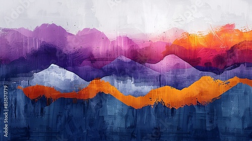 Abstract artwork with bold strokes of lilac, chambray blue, and burnt orange, creating a dynamic composition that sparks nostalgia and creativity. Abstract Backgrounds Illustration, Minimalism,
