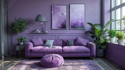 A cozy living room with walls painted in soft lilac, adorned with vintage artwork and furniture that exudes timeless nostalgia. Abstract Backgrounds Illustration, Minimalism,