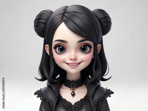 smiling goth girl cute d art illustration in plain white background