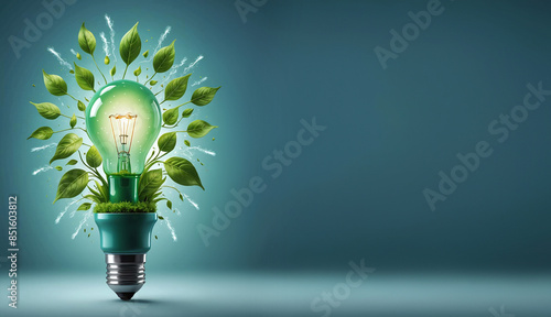 Ampoule énergie verte, investissement et production énergie écologique, isolé avec espace vide pour du texte