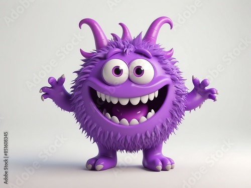 smiling purple monster cute d art illustration in plain white background