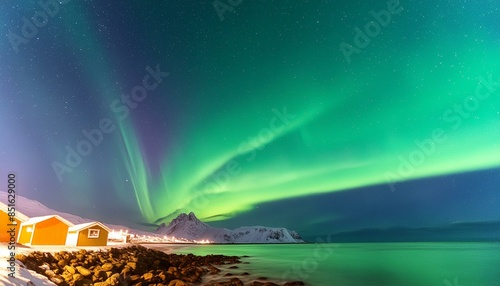 Paisaje hermoso aurora boreal cielo colores mar