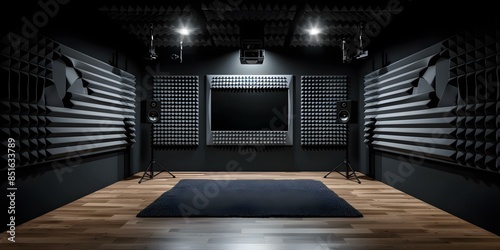 Modern music studio with soundproof walls bright lights and comfortable equipment. Concept Music Production, Soundproof Walls, Bright Lights, Comfortable Equipment, Modern Studio