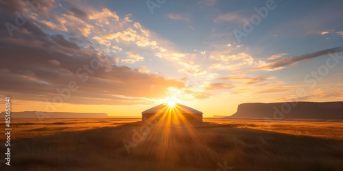 Traditional Native American Architecture Sunset over a Navajo Hogan Dwelling. Concept Native American, Architecture, Sunset, Navajo Hogan, Dwelling