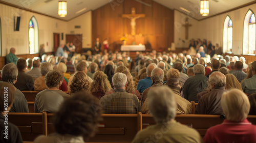 An active Christian community regularly attends services, gathering in the church to pray, sing and listen to sermons.