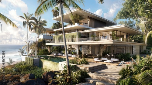 rchitectural plans for a contemporary beachfront resort with luxury accommodations and recreational facilities