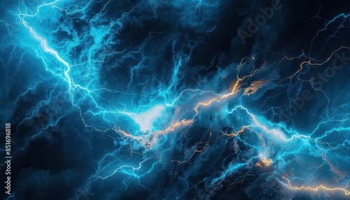 dynamic cobalt lightning bolts striking on sleek obsidian background abstract photo