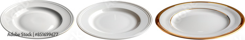 White plate side view isolated on transparent background, white plate png, plate empty, white dish