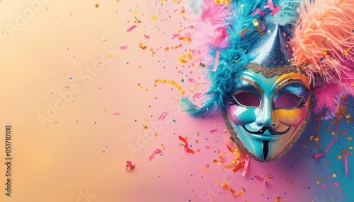 festive carnival mask on colorful background with copy space mardi gras celebration concept ai generated image