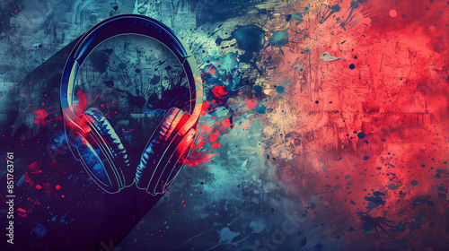 Music abstract with headphones wallpaper