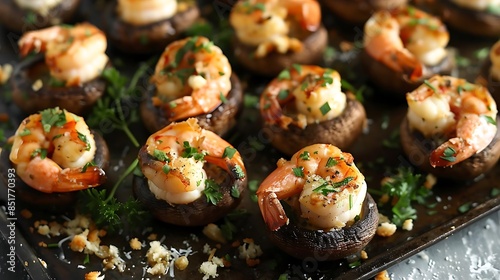 elegant appetizers featuring a variety of shrimp, including cooked and raw, served on a black tray