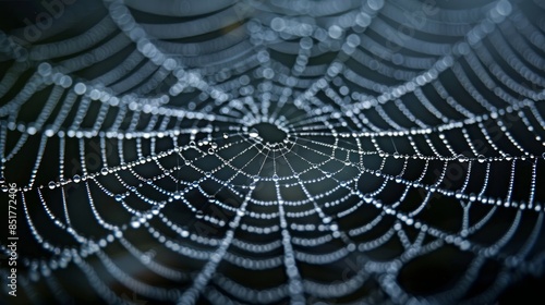 A detailed spider web with dew drops on a transparent background