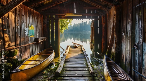 rustic boathouse with wooden walls