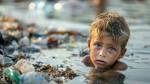 Young observer saddened by the abundance of plastic trash in the water