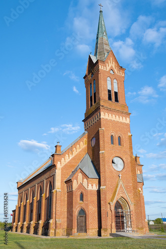 Ancient Lutheran church in the village of Verkhniy Eruslan (Gnadentau) on a sunny May day. Volgograd region, Russia