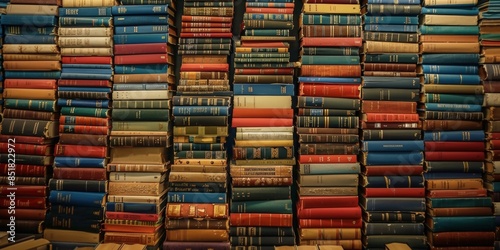 Wall of Books: A Colorful Stack of Literature