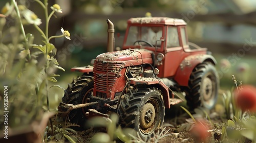 Antique Zetor tractor model in a farmyard