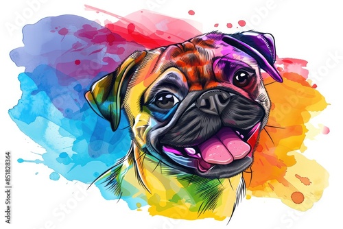 Illustration of cute pug in watercolor style isolated on background