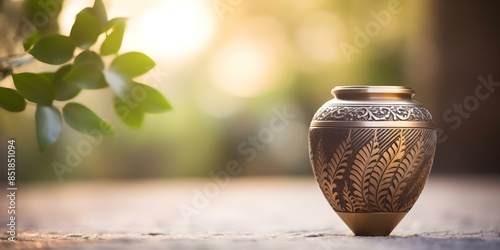 Cremation Urn Ashes Closeup A Serene and Solemn Tribute. Concept Funeral Ceremony, Memorial Service, Cremation Rituals, Ash Scattering, Urn Placement