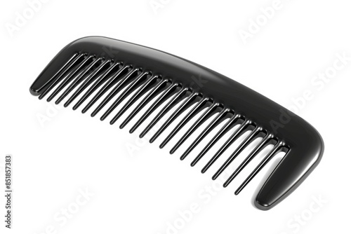 A simple image of a black comb sitting on a clean white surface