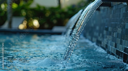 A close-up shot of a water fountain in a pool, perfect for use in travel or leisure articles