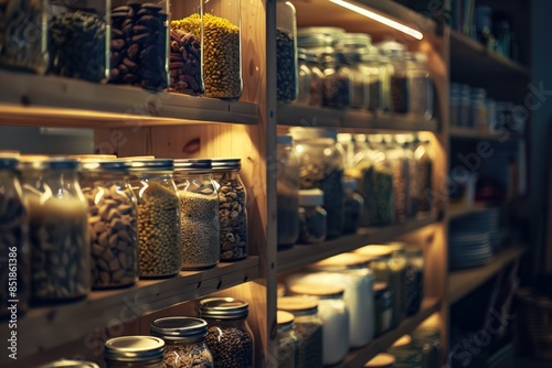 Shelf filled with various jars of food