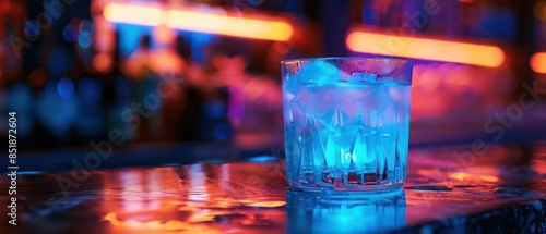 Futuristic cocktail with a bioluminescent glow served in a hightech glass