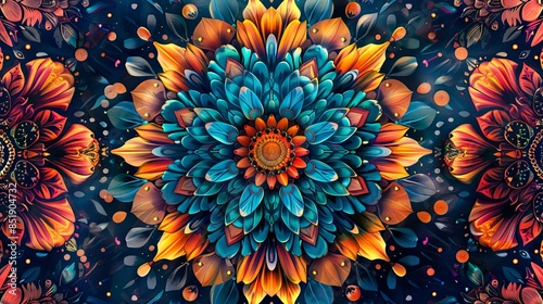 A mesmerizing background of kaleidoscope patterns with vibrant colors and symmetrical designs