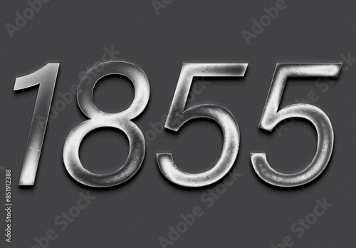 Chrome metal 3D number design of 1855 on grey background.