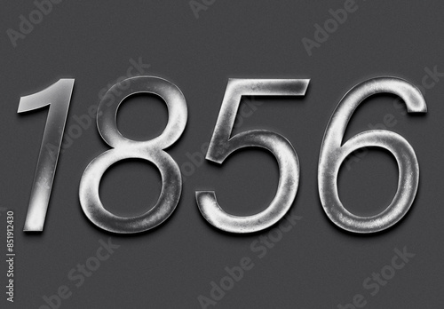 Chrome metal 3D number design of 1856 on grey background.