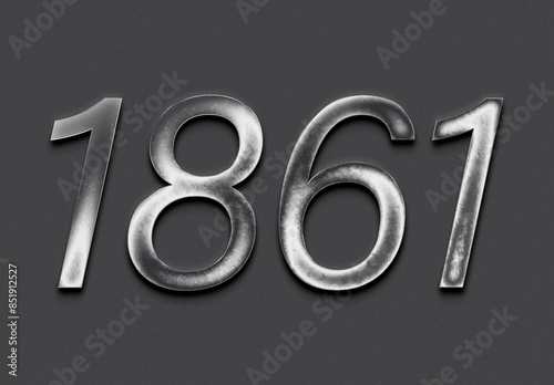 Chrome metal 3D number design of 1861 on grey background.
