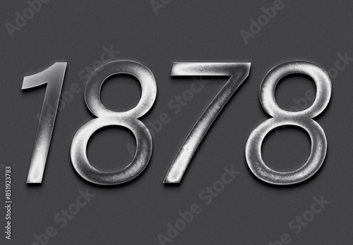 Chrome metal 3D number design of 1878 on grey background.