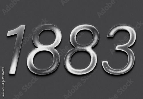 Chrome metal 3D number design of 1883 on grey background.