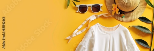 Boutique Banner. Stylish Summer Girl Clothes Set in Yellow Background