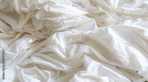 Sheets piled on top of each other. Morning bed. White background. Textured fabric.