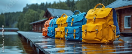 A Childýs Colorful Backpack, Filled With School Supplies, Stood Ready For An Exciting Day