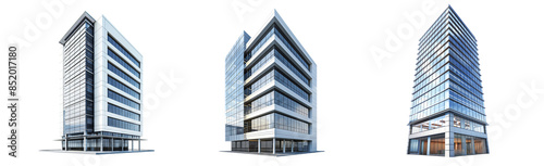 set of Tall modern office building isolated on transparent background