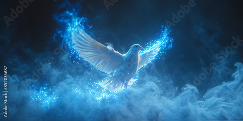 Holy Spirit in the form of a dove. Christian Pentecost illustration