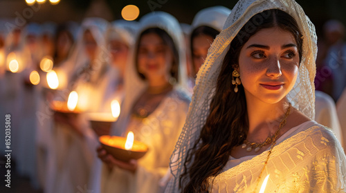 Virgins with lamps. To illustrate the Gospel parable of the 10 wise virgins. Photos for Christian church publications