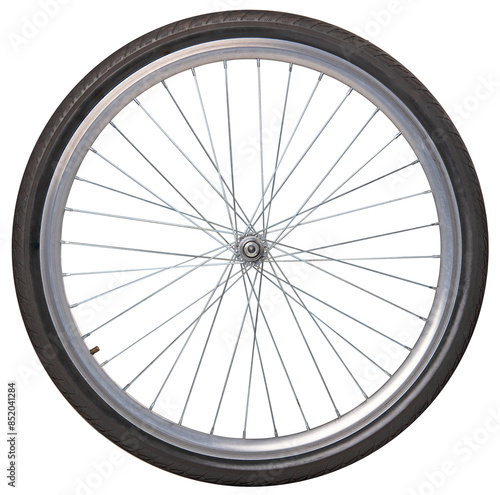 Bicycle wheel with front fork tire. Isolated background.