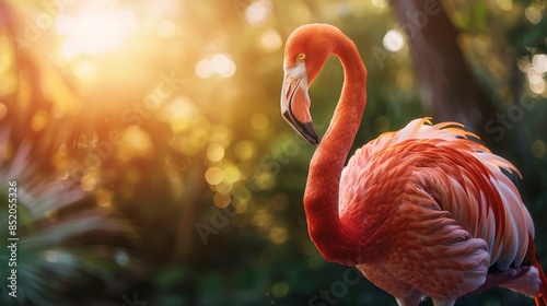 Flamingo in natural habitat with sunlight