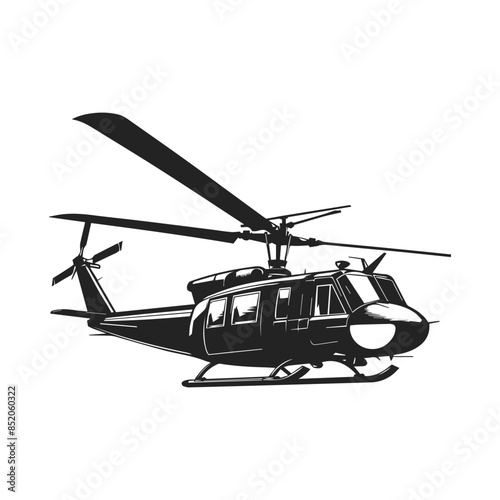 Silhouette of military helicopter illustration on white background. Black silhouette military helicopter vector illustration