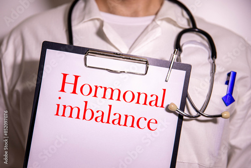 Hormonal imbalance handwriting text on blank notebook