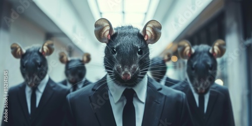 Close-up of office colleagues with rat heads. Traitors in the office