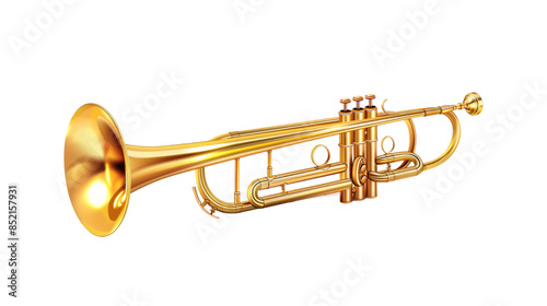 Realistic Gold trombone isolated on transparent background.