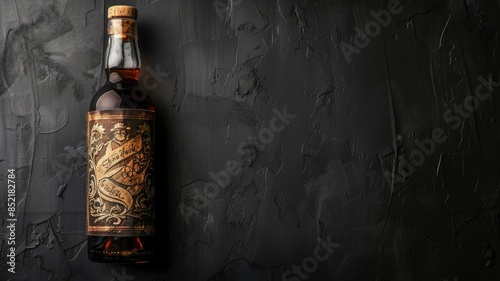 Vintage whiskey bottle on textured dark background