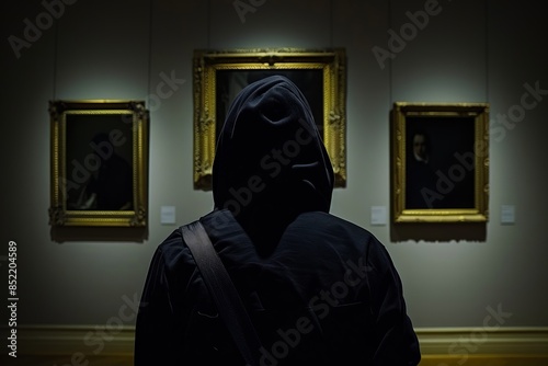 Art theft: Masked thief stands in front of museum's priceless painting