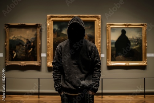 Art theft: Masked thief stands in front of museum's priceless painting