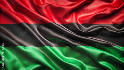 Vibrant red, black, and green african american flag background with waving fabric texture, perfect for celebrating black history month, posters, cards, banners, and backgrounds.